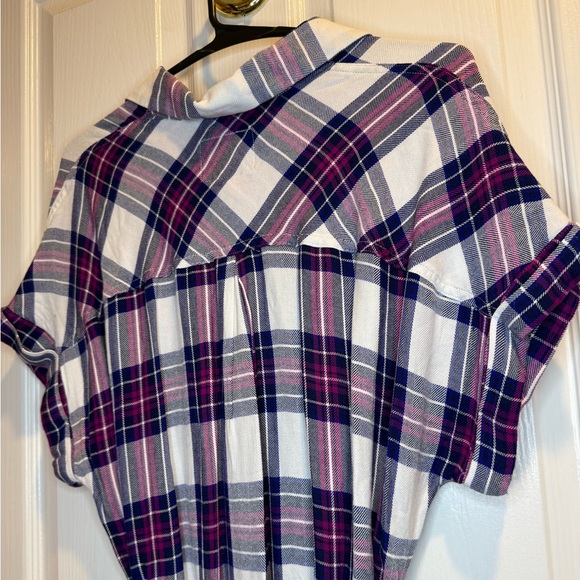 NWT Rails Purple White Plaid Flannel Shirt Dress Tie Waist Size S - Picture 9 of 10